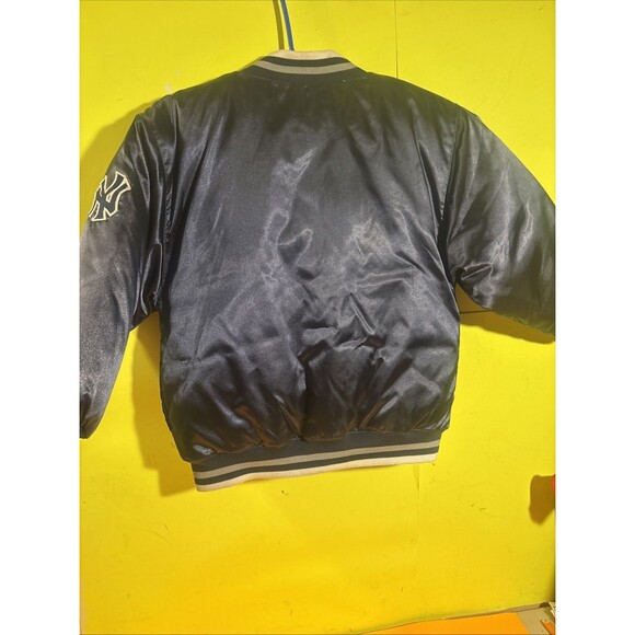 MLB New York NY Yankees Bomber Jacket Blue Satin Mighty Mac Sports S 8/10 Women? - Picture 7 of 8